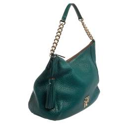 Pre Owned Carolina Herrera Green Leather Zip Hobo