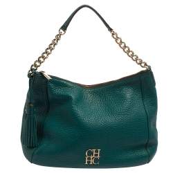 Pre Owned Carolina Herrera Green Leather Zip Hobo
