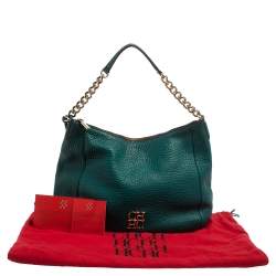 Pre Owned Carolina Herrera Green Leather Zip Hobo
