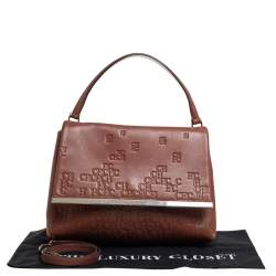 Pre Owned Carolina Herrera Brown Embossed Leather Top Handle Bag