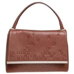 Pre Owned Carolina Herrera Brown Embossed Leather Top Handle Bag