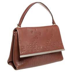 Pre Owned Carolina Herrera Brown Embossed Leather Top Handle Bag