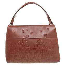 Pre Owned Carolina Herrera Brown Embossed Leather Top Handle Bag