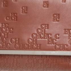 Pre Owned Carolina Herrera Brown Embossed Leather Top Handle Bag