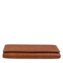 Pre Owned Carolina Herrera Brown Logo Leather Gigi Trifold Long Wallet  