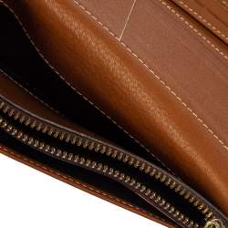 Pre Owned Carolina Herrera Brown Logo Leather Gigi Trifold Long Wallet  