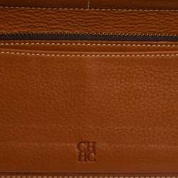 Pre Owned Carolina Herrera Brown Logo Leather Gigi Trifold Long Wallet  