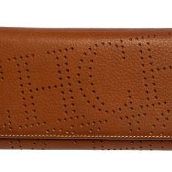 Pre Owned Carolina Herrera Brown Logo Leather Gigi Trifold Long Wallet  