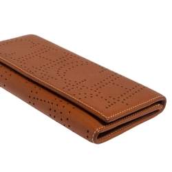 Pre Owned Carolina Herrera Brown Logo Leather Gigi Trifold Long Wallet  