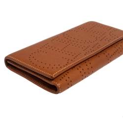 Pre Owned Carolina Herrera Brown Logo Leather Gigi Trifold Long Wallet  