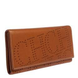 Pre Owned Carolina Herrera Brown Logo Leather Gigi Trifold Long Wallet  