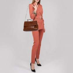 Pre Owned Carolina Herrera Brown Leather Minuetto Top Handle Bag