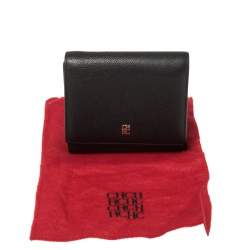 Pre Owned Carolina Herrera Black Leather Trifold Wallet