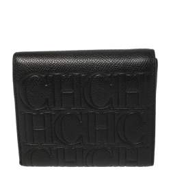 Pre Owned Carolina Herrera Black Leather Trifold Wallet