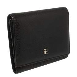 Pre Owned Carolina Herrera Black Leather Trifold Wallet