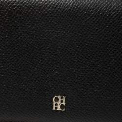 Pre Owned Carolina Herrera Black Leather Trifold Wallet