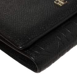Pre Owned Carolina Herrera Black Leather Trifold Wallet