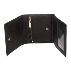 Pre Owned Carolina Herrera Black Leather Trifold Wallet