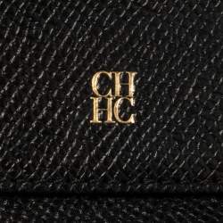 Pre Owned Carolina Herrera Black Leather Trifold Wallet