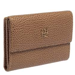 Pre Owned Carolina Herrera Beige Grained Leather Compact Wallet