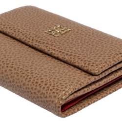 Pre Owned Carolina Herrera Beige Grained Leather Compact Wallet
