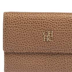Pre Owned Carolina Herrera Beige Grained Leather Compact Wallet