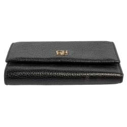 Pre Owned Carolina Herrera Black Grained Leather Trifold Wallet