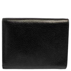 Pre Owned Carolina Herrera Black Grained Leather Trifold Wallet