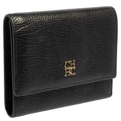 Pre Owned Carolina Herrera Black Grained Leather Trifold Wallet