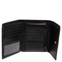 Pre Owned Carolina Herrera Black Grained Leather Trifold Wallet