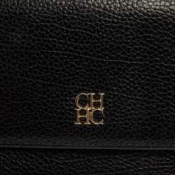 Pre Owned Carolina Herrera Black Grained Leather Trifold Wallet