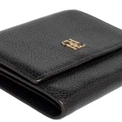 Pre Owned Carolina Herrera Black Grained Leather Trifold Wallet