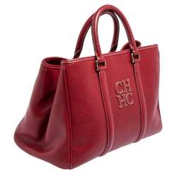 Pre Owned Carolina Herrera Red Grained Leather Matteo Tote