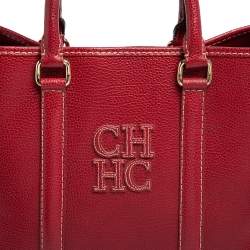 Pre Owned Carolina Herrera Red Grained Leather Matteo Tote