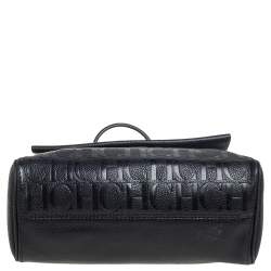 Pre Owned Carolina Herrera Black Embossed Leather Minuetto Flap Top Handle Bag