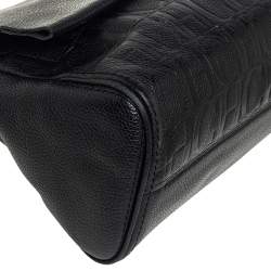 Pre Owned Carolina Herrera Black Embossed Leather Minuetto Flap Top Handle Bag