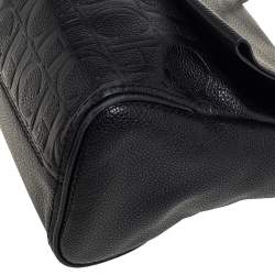 Pre Owned Carolina Herrera Black Embossed Leather Minuetto Flap Top Handle Bag
