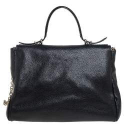 Pre Owned Carolina Herrera Black Embossed Leather Minuetto Flap Top Handle Bag