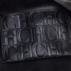 Pre Owned Carolina Herrera Black Embossed Leather Minuetto Flap Top Handle Bag