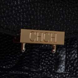 Pre Owned Carolina Herrera Black Embossed Leather Minuetto Flap Top Handle Bag