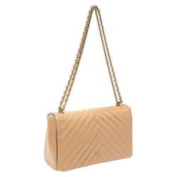 Pre Owned Carolina Herrera Beige Quilted Patent Leather Bimpa Flap Shoulder Bag