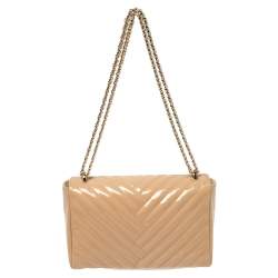 Pre Owned Carolina Herrera Beige Quilted Patent Leather Bimpa Flap Shoulder Bag