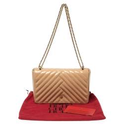 Pre Owned Carolina Herrera Beige Quilted Patent Leather Bimpa Flap Shoulder Bag