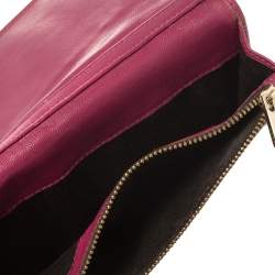 Pre Owned Carolina Herrera Magenta Logo Embossed Leather Flap Clutch  