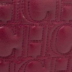 Pre Owned Carolina Herrera Magenta Logo Embossed Leather Flap Clutch  