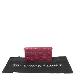 Pre Owned Carolina Herrera Magenta Logo Embossed Leather Flap Clutch  