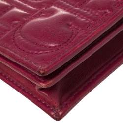 Pre Owned Carolina Herrera Magenta Logo Embossed Leather Flap Clutch  