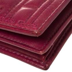 Pre Owned Carolina Herrera Magenta Logo Embossed Leather Flap Clutch  