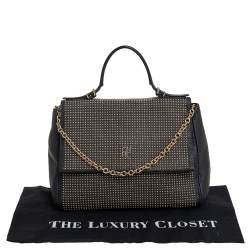 Pre Owned Carolina Herrera Black Leather Minuetto Studded Top Handle Bag
