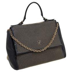 Pre Owned Carolina Herrera Black Leather Minuetto Studded Top Handle Bag
